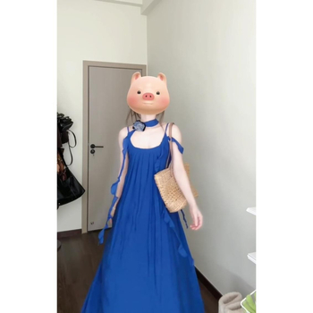 Rochie cu bretele, croială lungă A-line, PVC material, guler pătrat, fără mâneci (Primăvara 2025)