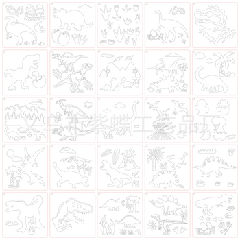 Șablon de pictură — temă Pădurea Alpină, material PET, dinozaur decupat gol