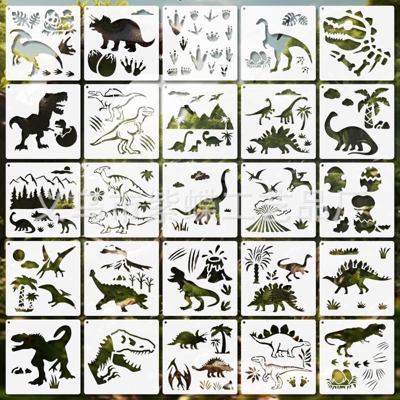 Șablon de pictură — temă Pădurea Alpină, material PET, dinozaur decupat gol