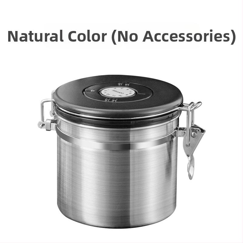 Kávébab-tároló vákuumszeleppel, 304 rozsdamentes acél, szilikon tömítés, PP fedél, kerek forma