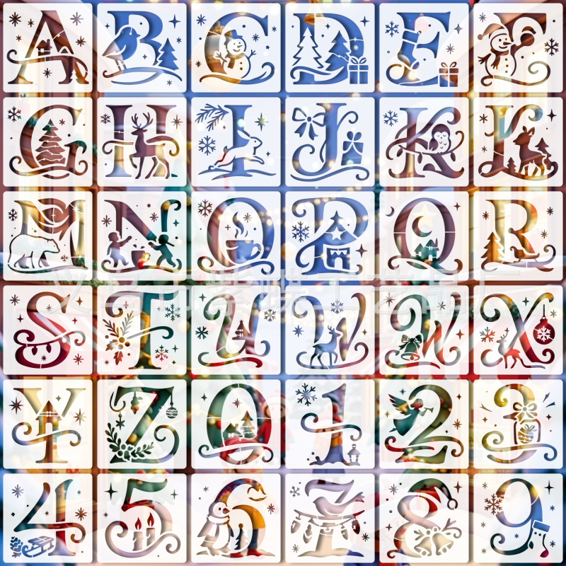 Șablon alfabet gol pentru DIY pictură cu pulverizare – atmosferă de iarnă | PET | Cod SJX-78