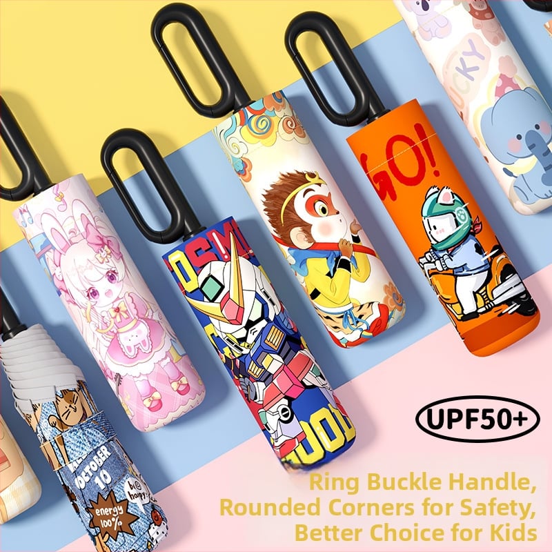 Детски автоматичен чадър с 8-ребрен каркас, UPF50+ защита от слънце и дъжд, печат на лого