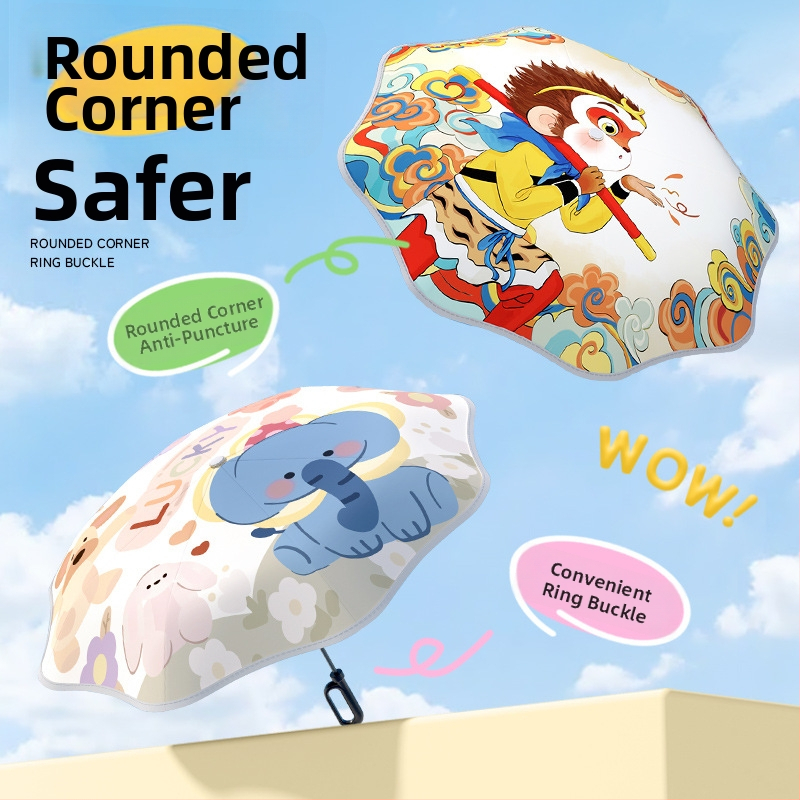 Детски автоматичен чадър с 8-ребрен каркас, UPF50+ защита от слънце и дъжд, печат на лого