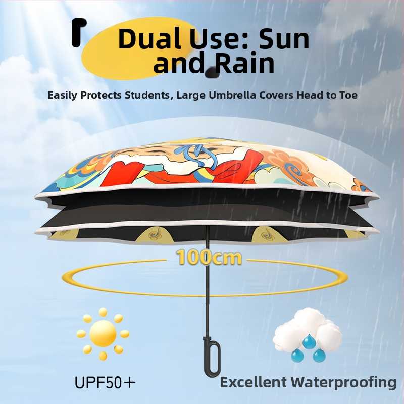 Детски автоматичен чадър с 8-ребрен каркас, UPF50+ защита от слънце и дъжд, печат на лого