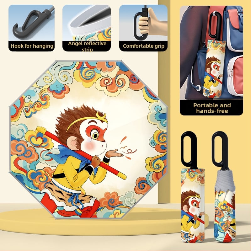 Детски автоматичен чадър с 8-ребрен каркас, UPF50+ защита от слънце и дъжд, печат на лого