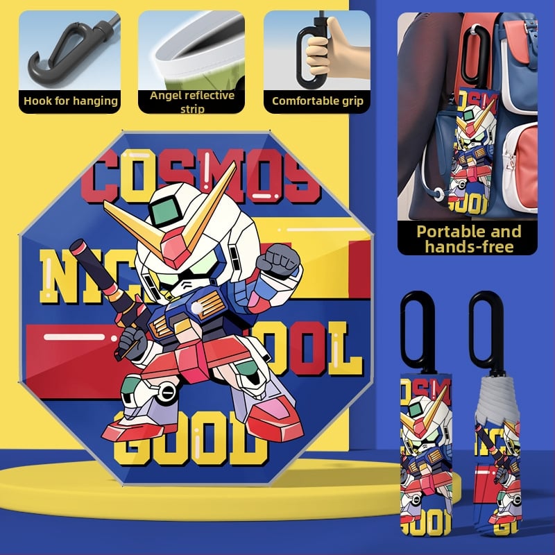 Детски автоматичен чадър с 8-ребрен каркас, UPF50+ защита от слънце и дъжд, печат на лого