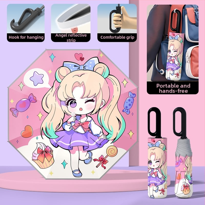 Детски автоматичен чадър с 8-ребрен каркас, UPF50+ защита от слънце и дъжд, печат на лого