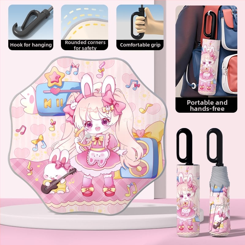 Детски автоматичен чадър с 8-ребрен каркас, UPF50+ защита от слънце и дъжд, печат на лого