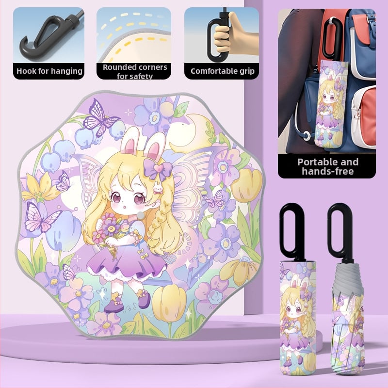 Детски автоматичен чадър с 8-ребрен каркас, UPF50+ защита от слънце и дъжд, печат на лого