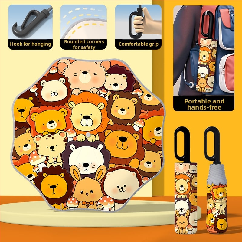 Детски автоматичен чадър с 8-ребрен каркас, UPF50+ защита от слънце и дъжд, печат на лого