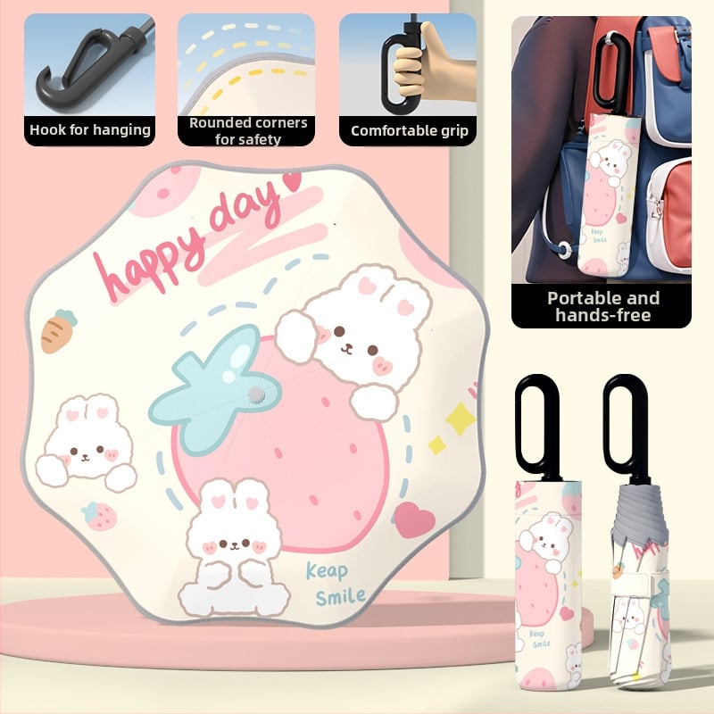 Детски автоматичен чадър с 8-ребрен каркас, UPF50+ защита от слънце и дъжд, печат на лого