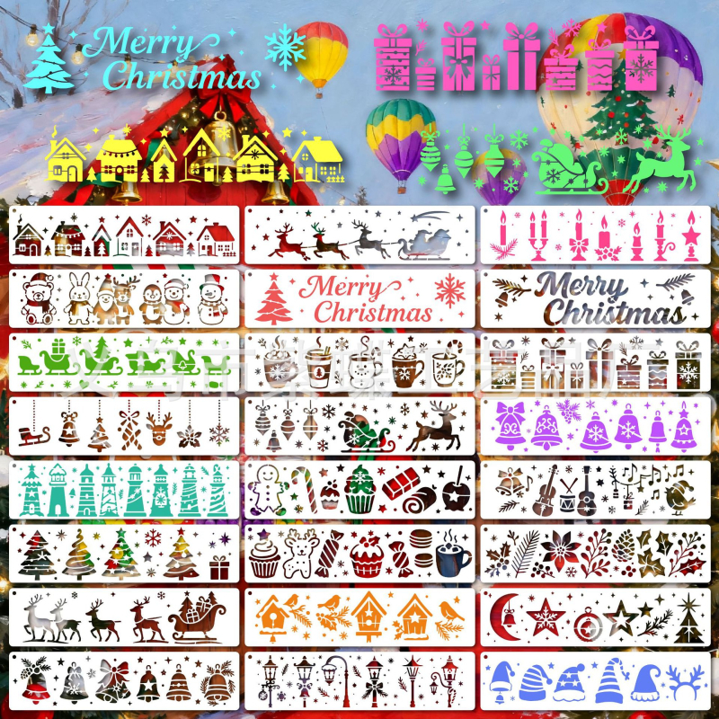 Șablon de pictură pentru atmosferă de Crăciun cu om de zăpadă și ren, decupaj — material PET; Brand: Yiwu Purple Butterfly Arts and Crafts Factory; Nu se importă; Acord IP: Nu autorizat