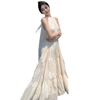 Rochie maxi lungă cu decolteu off-shoulder și halter, stil patchwork street, material chiffon, 80-90% poliester, pentru plajă