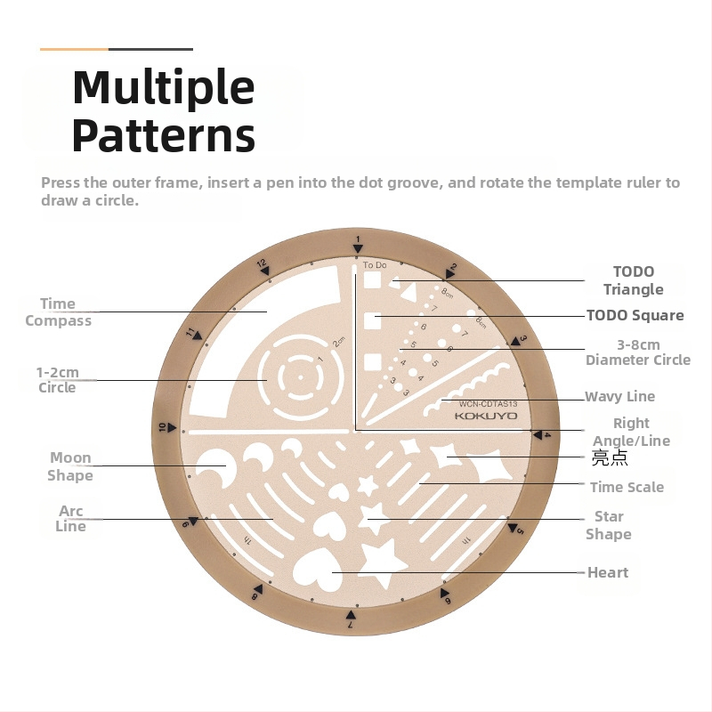 Kokuyo okretni šablonski pravilo za MO planer pribor, stil ikona i stil rasporeda, podijeljeni krug, ABS+PC, moderni minimalistički, ručno izrađeno