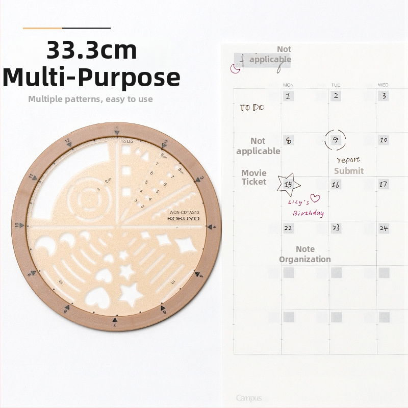 Kokuyo okretni šablonski pravilo za MO planer pribor, stil ikona i stil rasporeda, podijeljeni krug, ABS+PC, moderni minimalistički, ručno izrađeno