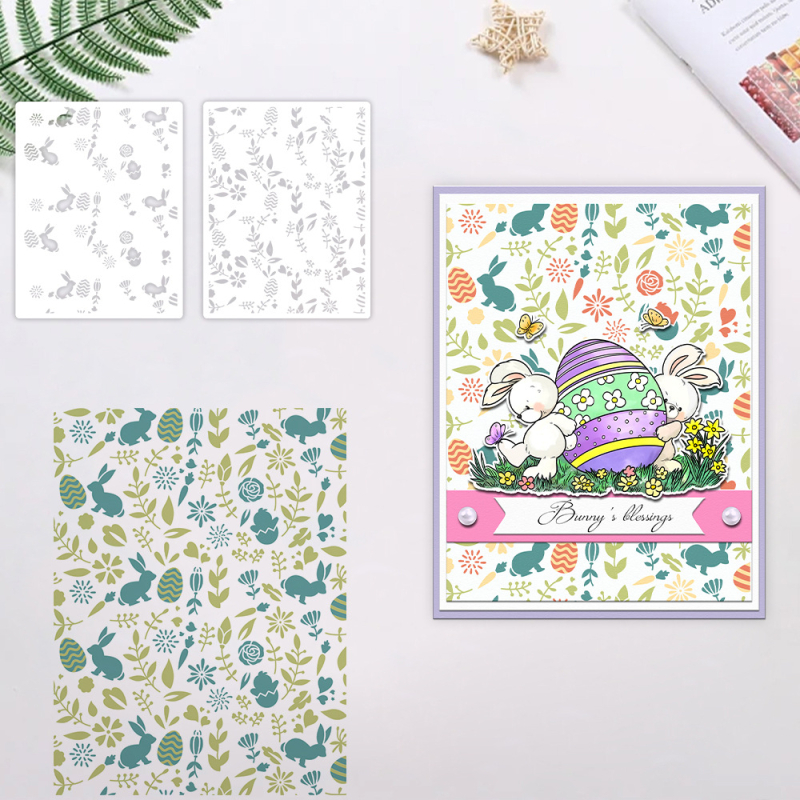 PET šablona za ukrašavanje dnevnika s motivom zeca i cvijeća – pločica s šupljim reljefom i graviranjem, model YX-PKC346-M