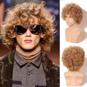 Perika kratkih kovrčavih dlaka, egzotičan stil, domaće svila, model 445123, potpuna pokrivenost glave