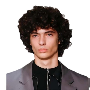 Perika kratkih kovrčavih dlaka, egzotičan stil, domaće svila, model 445123, potpuna pokrivenost glave