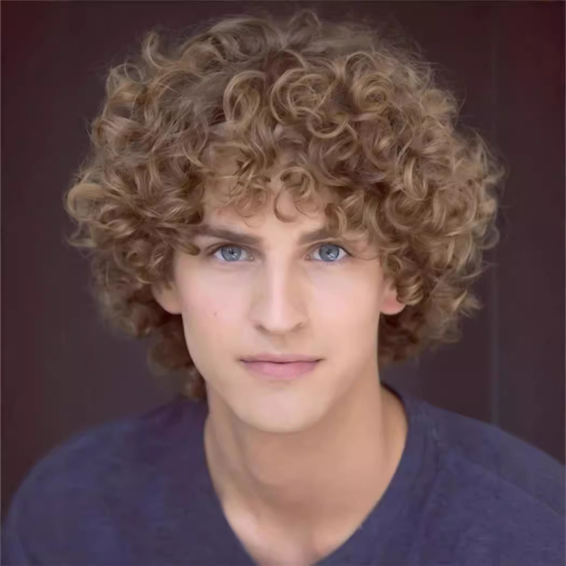 Perika kratkih kovrčavih dlaka, egzotičan stil, domaće svila, model 445123, potpuna pokrivenost glave