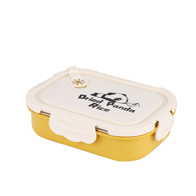 Cutie de prânz din oțel inoxidabil 304, izolată, sigură pentru microunde, design dreptunghiular cu două straturi, capacitate 1–2 L, model panda pentru elevi