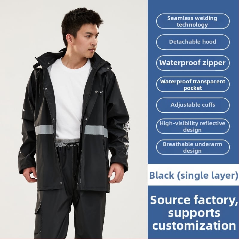 Σετ μπουφάν βροχής και παντελόνια για οδηγούς, παχύ πλεκτό ύφασμα, PVC αδιάβροχο στρώμα, ενήλικοι unisex