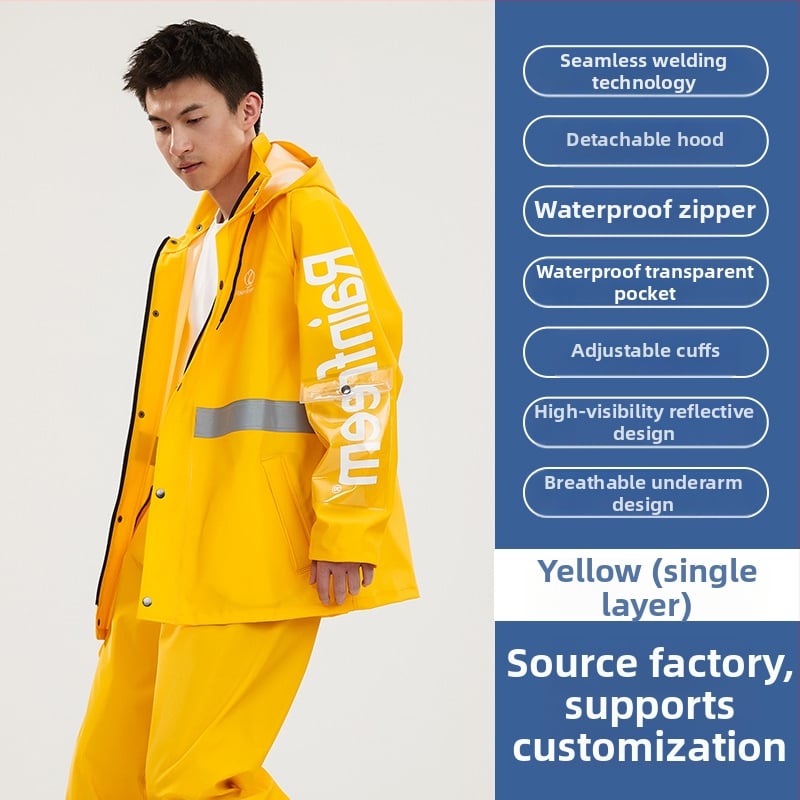 Σετ μπουφάν βροχής και παντελόνια για οδηγούς, παχύ πλεκτό ύφασμα, PVC αδιάβροχο στρώμα, ενήλικοι unisex
