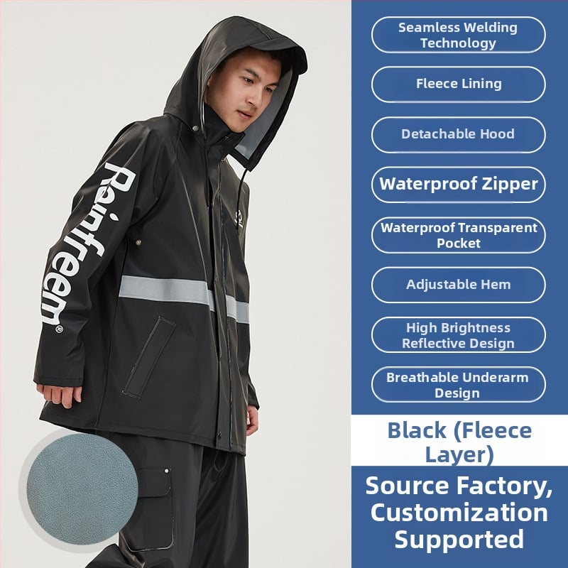 Σετ μπουφάν βροχής και παντελόνια για οδηγούς, παχύ πλεκτό ύφασμα, PVC αδιάβροχο στρώμα, ενήλικοι unisex