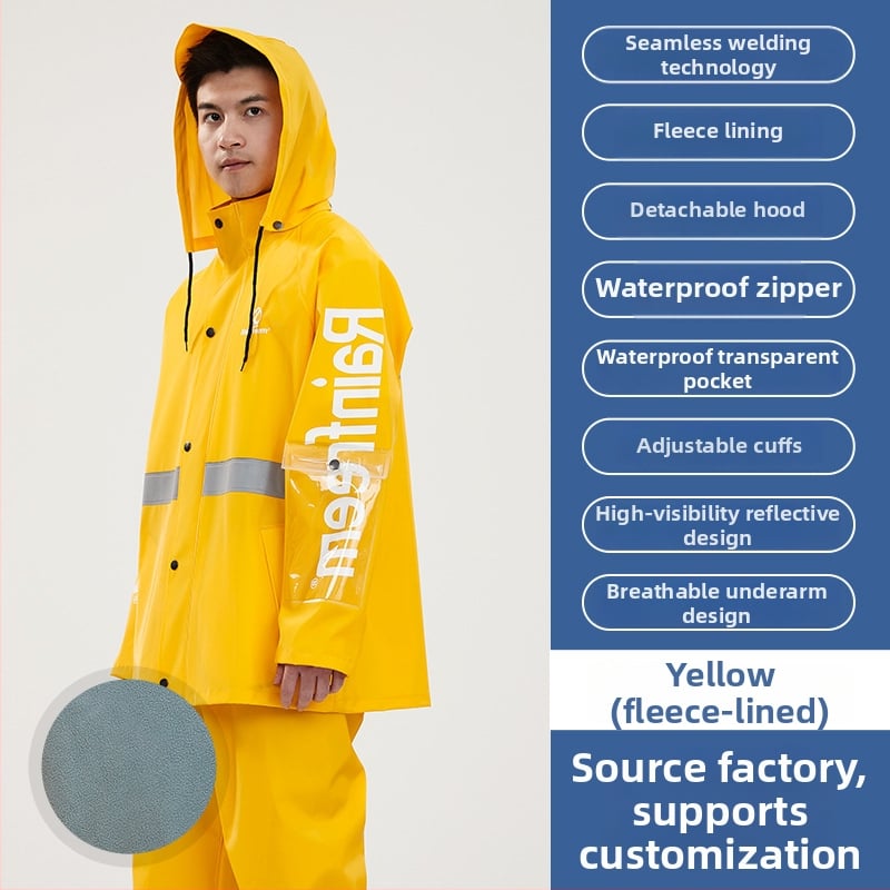 Σετ μπουφάν βροχής και παντελόνια για οδηγούς, παχύ πλεκτό ύφασμα, PVC αδιάβροχο στρώμα, ενήλικοι unisex