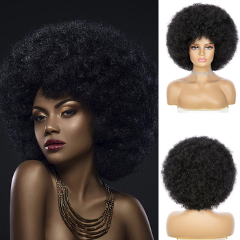 Rövid Afro göndör paróka, egzotikus stílus, kézzel szőtt, hőálló szálakból