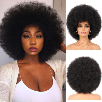 Rövid Afro göndör paróka, egzotikus stílus, kézzel szőtt, hőálló szálakból