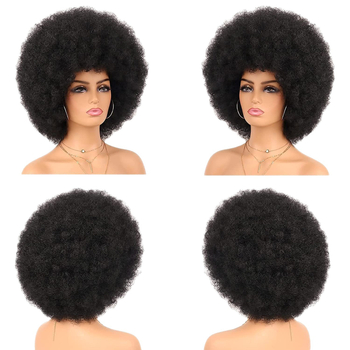 Rövid Afro göndör paróka, egzotikus stílus, kézzel szőtt, hőálló szálakból