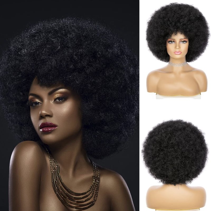 Rövid Afro göndör paróka, egzotikus stílus, kézzel szőtt, hőálló szálakból