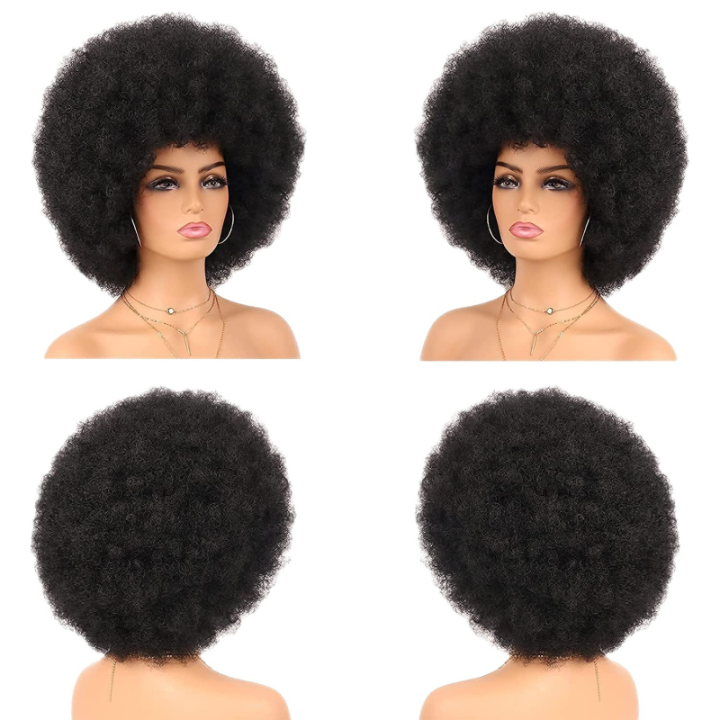 Rövid Afro göndör paróka, egzotikus stílus, kézzel szőtt, hőálló szálakból