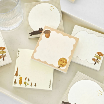 Kvadratni set memo blokova s ilustracijama u šumskom stilu, papir bez kiseline, bez ljepila