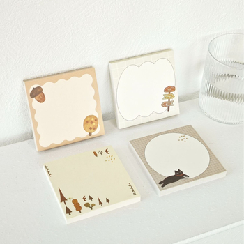 Kvadratni set memo blokova s ilustracijama u šumskom stilu, papir bez kiseline, bez ljepila