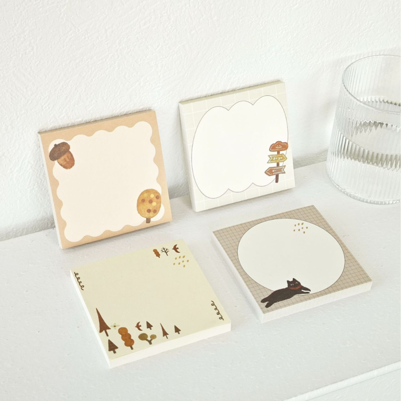 Kvadratni set memo blokova s ilustracijama u šumskom stilu, papir bez kiseline, bez ljepila