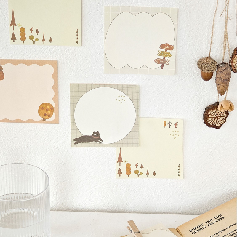 Kvadratni set memo blokova s ilustracijama u šumskom stilu, papir bez kiseline, bez ljepila