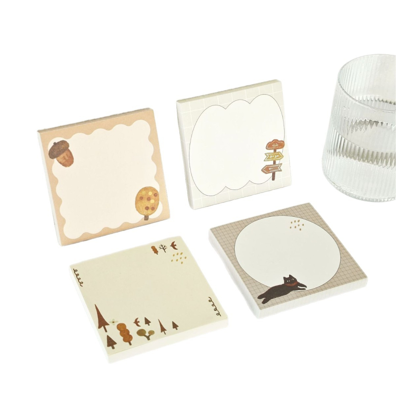 Kvadratni set memo blokova s ilustracijama u šumskom stilu, papir bez kiseline, bez ljepila