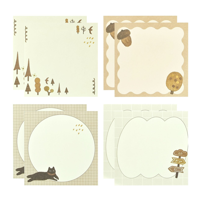 Kvadratni set memo blokova s ilustracijama u šumskom stilu, papir bez kiseline, bez ljepila