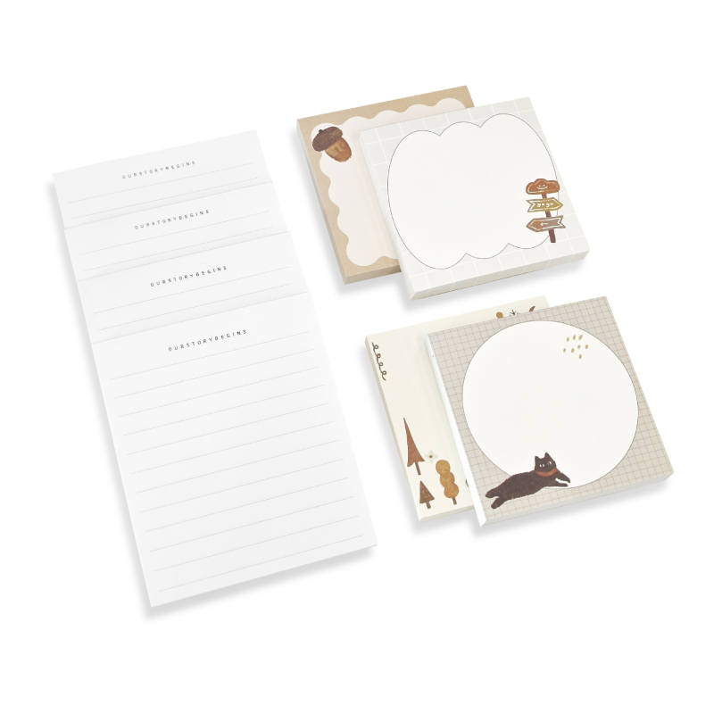 Kvadratni set memo blokova s ilustracijama u šumskom stilu, papir bez kiseline, bez ljepila