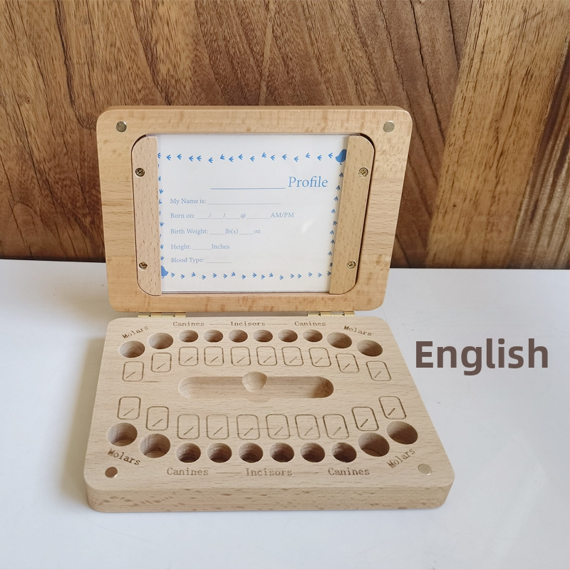 Drveni dječji okvir za fotografije i kutija za pohranu mliječnih zubića, višebojna ambalaža, pogodna za djecu do 14 godina
