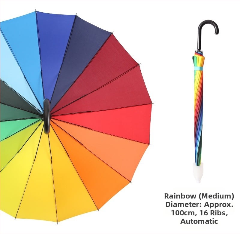 Детски чадър за дъжд с водоустойчив калъф, 16-ребрен дълъг модел, автоматично отваряне, плат Pongee 190T, железен каркас, пластмасова дръжка