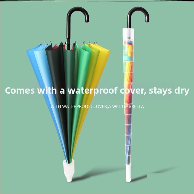 Детски чадър за дъжд с водоустойчив калъф, 16-ребрен дълъг модел, автоматично отваряне, плат Pongee 190T, железен каркас, пластмасова дръжка
