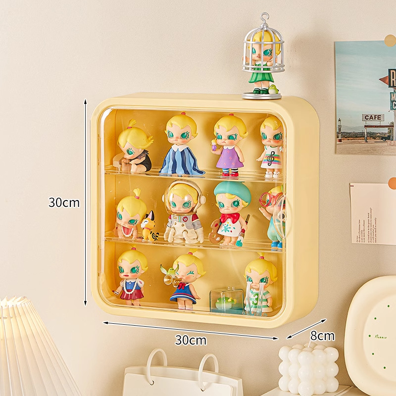 Zidni izložbeni okvir za blind box, s poklopcem i pretincima; Materijal: plastika (HIPS+PS); Kapacitet: 12 L; Prilagodba: Da