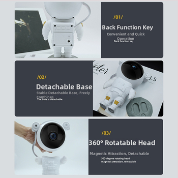 Астронавтски проектор за звездно небе — космическа проекция на звезди, пълно звездно небе, мултифункционална LED атмосферна нощна лампа (Jiakasi MXS-006A, USB порт, захранване от мрежата, акрилен абажур)