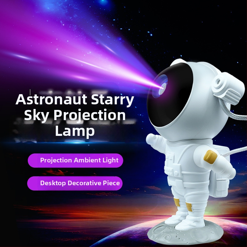 Астронавтски проектор за звездно небе — космическа проекция на звезди, пълно звездно небе, мултифункционална LED атмосферна нощна лампа (Jiakasi MXS-006A, USB порт, захранване от мрежата, акрилен абажур)