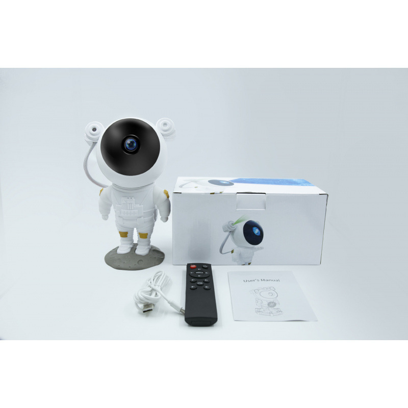 Астронавтски проектор за звездно небе — космическа проекция на звезди, пълно звездно небе, мултифункционална LED атмосферна нощна лампа (Jiakasi MXS-006A, USB порт, захранване от мрежата, акрилен абажур)