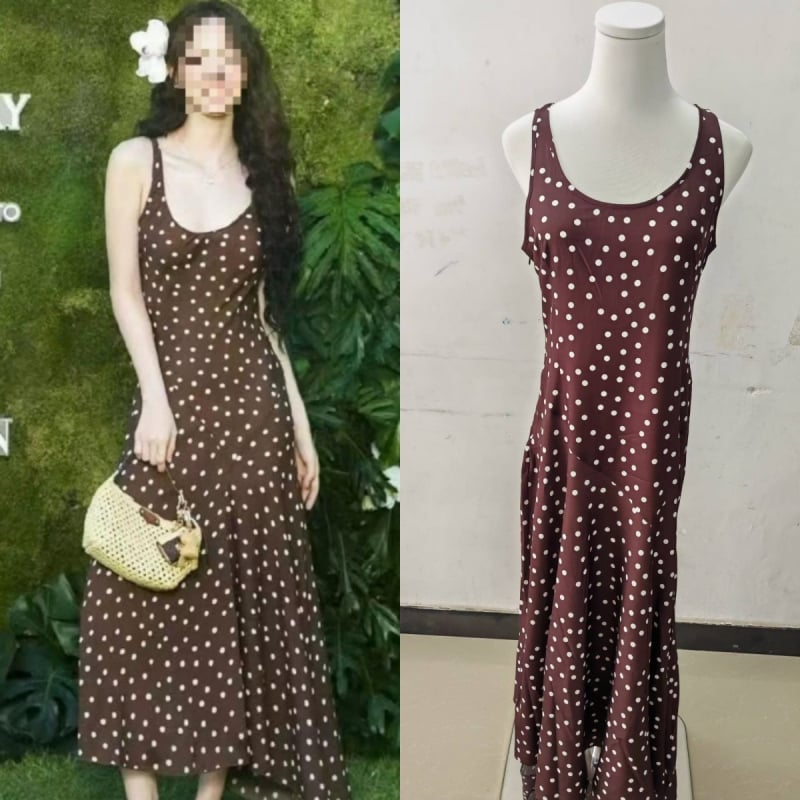 Haljina s točkicama, duge rukave, visoki ovratnik, kosim ramenima, gradski stil