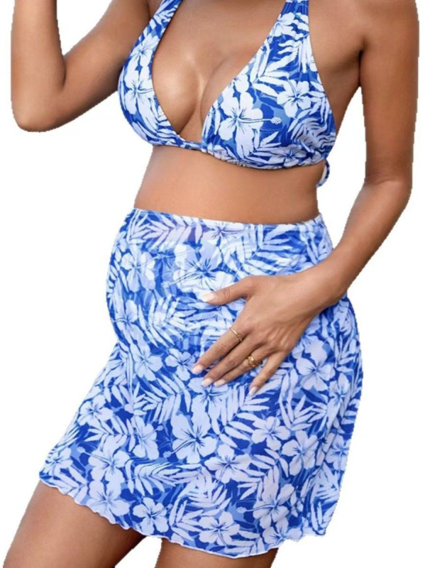 Trudnički dvodijelni kupaći kostim s florálnim uzorkom, plus veličina, s jastučićima za poprsje, bez čelične potpore, 80% najlon / 20% spandex, 300 g