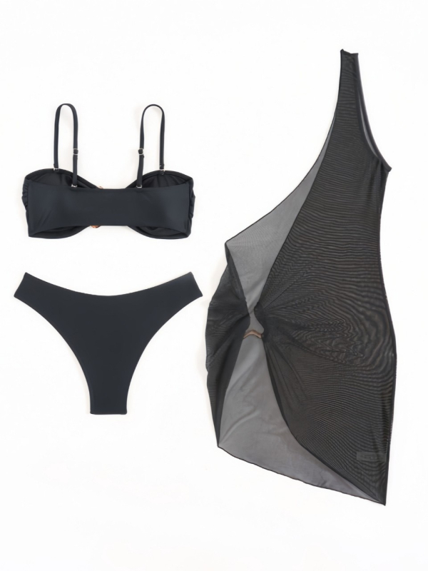 Ženski trodijelni kupaći set, odvojive naramenice, leđa otvorena, bez rukava, jastučić za prsa bez žica, najlon tkanina s 20% spandexa